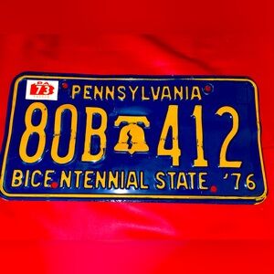 Pennsylvania Vintage 1973 Bicentennial License Plate 76’. 80B-412